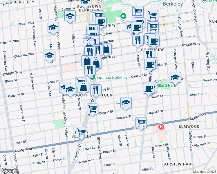 map of restaurants, bars, coffee shops, grocery stores, and more near 2140 Carleton Street in Berkeley