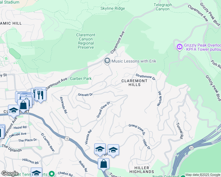 map of restaurants, bars, coffee shops, grocery stores, and more near 1106 Besito Avenue in Berkeley