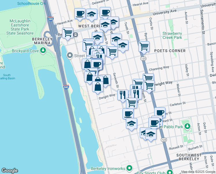 map of restaurants, bars, coffee shops, grocery stores, and more near 800 Channing Way in Berkeley