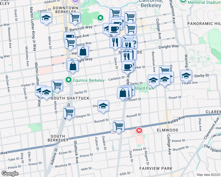 map of restaurants, bars, coffee shops, grocery stores, and more near 2637 Ellsworth Street in Berkeley