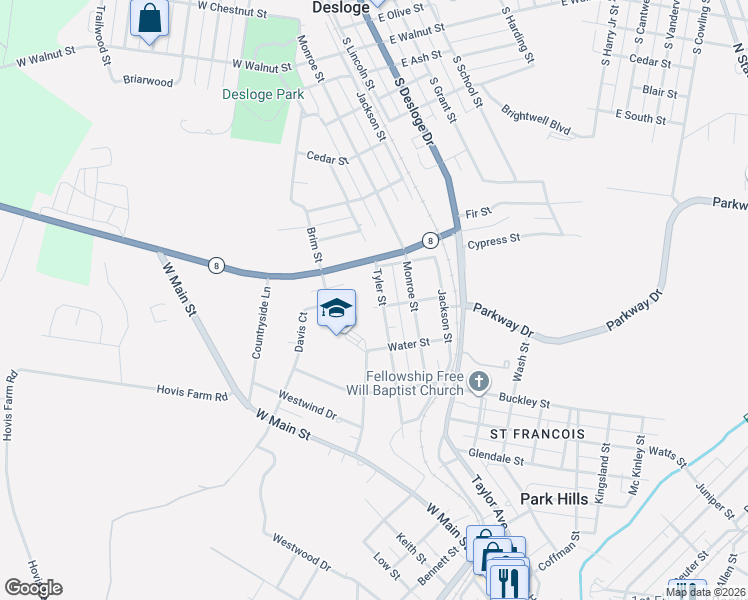 map of restaurants, bars, coffee shops, grocery stores, and more near 1005 Tyler Street in Park Hills