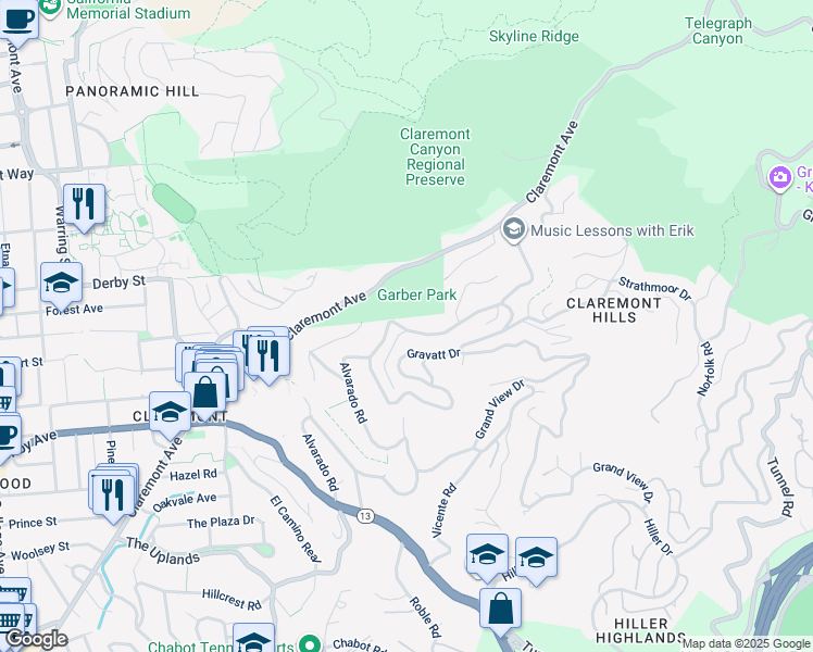 map of restaurants, bars, coffee shops, grocery stores, and more near 901 Alvarado Road in Berkeley