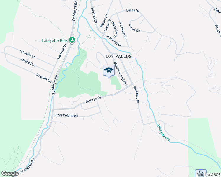 map of restaurants, bars, coffee shops, grocery stores, and more near 561 Merriewood Drive in Lafayette