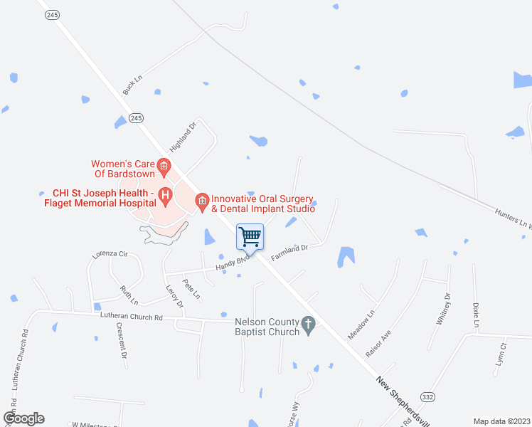 map of restaurants, bars, coffee shops, grocery stores, and more near 124 Patriot Drive in Bardstown