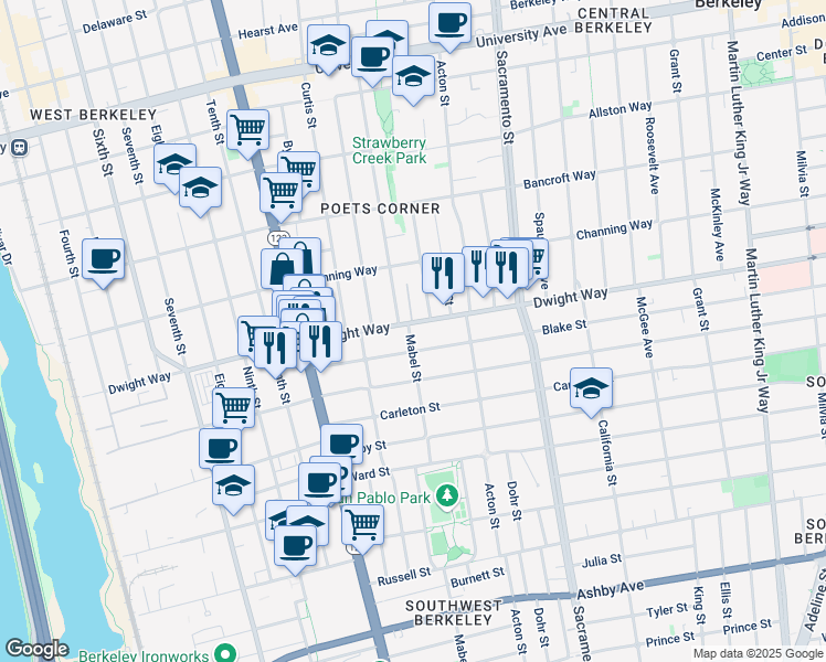 map of restaurants, bars, coffee shops, grocery stores, and more near in Berkeley