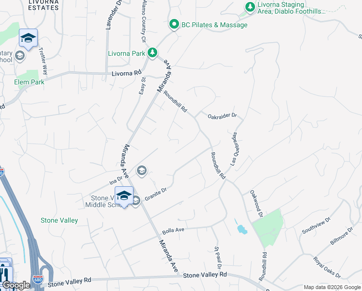 map of restaurants, bars, coffee shops, grocery stores, and more near 112 Garydale Court in Alamo