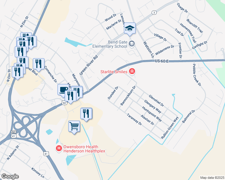 map of restaurants, bars, coffee shops, grocery stores, and more near 1120-1138 Killiecrankie Drive in Henderson
