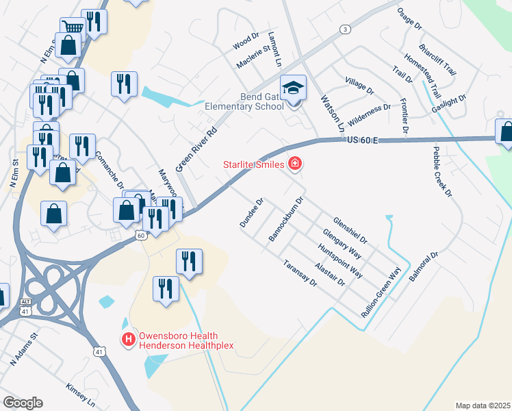 map of restaurants, bars, coffee shops, grocery stores, and more near 1120 Killiecrankie Drive in Henderson