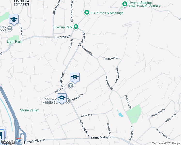 map of restaurants, bars, coffee shops, grocery stores, and more near 112 Garydale Court in Alamo