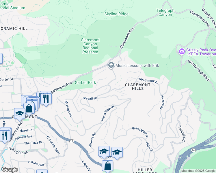 map of restaurants, bars, coffee shops, grocery stores, and more near 1095 Amito Avenue in Berkeley
