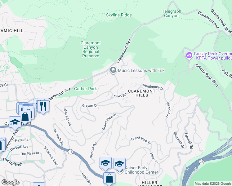 map of restaurants, bars, coffee shops, grocery stores, and more near in Oakland
