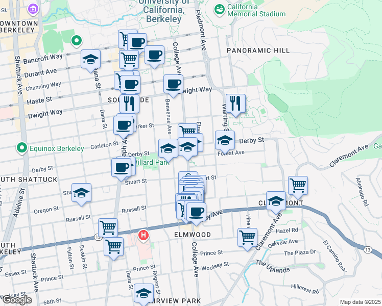 map of restaurants, bars, coffee shops, grocery stores, and more near in Berkeley