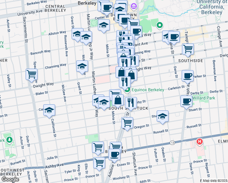 map of restaurants, bars, coffee shops, grocery stores, and more near 2006 Parker Street in Berkeley