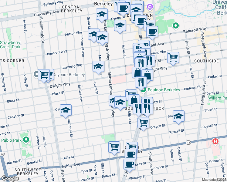 map of restaurants, bars, coffee shops, grocery stores, and more near 2 Berkeley Square in Berkeley