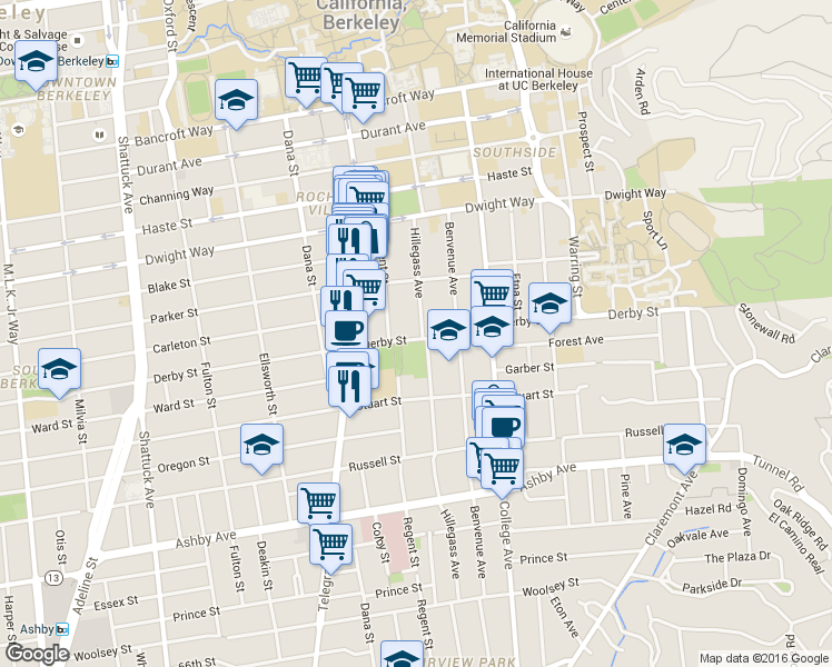 map of restaurants, bars, coffee shops, grocery stores, and more near in Berkeley