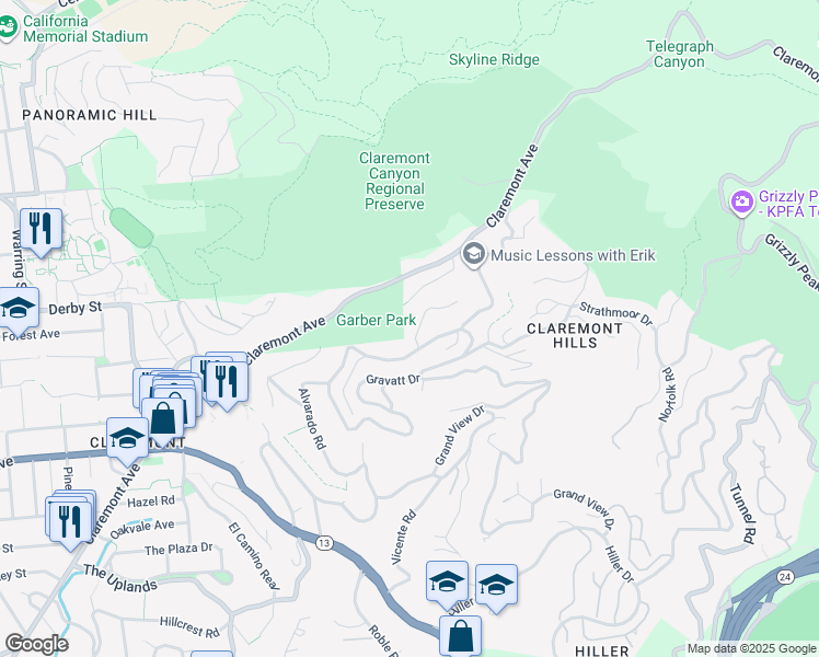 map of restaurants, bars, coffee shops, grocery stores, and more near 1021 Siler Place in Berkeley