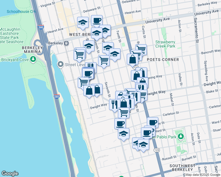 map of restaurants, bars, coffee shops, grocery stores, and more near 906 Channing Way in Berkeley