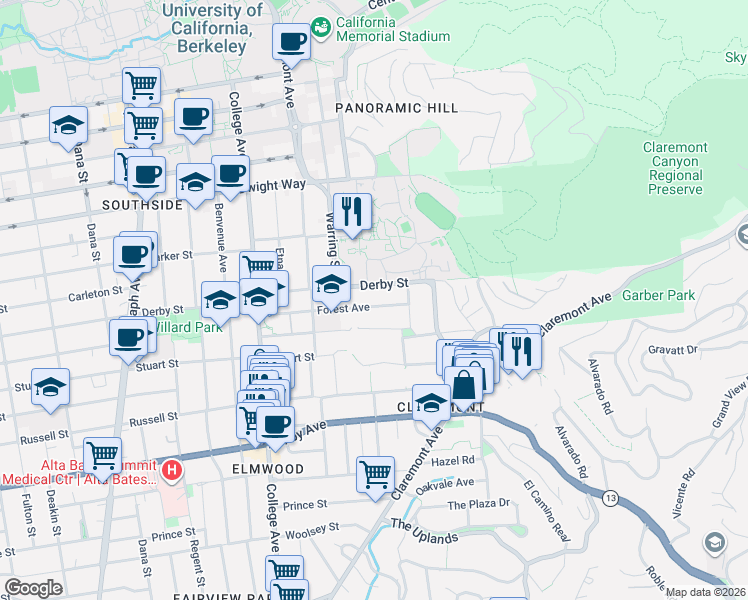 map of restaurants, bars, coffee shops, grocery stores, and more near in Berkeley