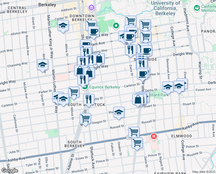 map of restaurants, bars, coffee shops, grocery stores, and more near 2226 Carleton Street in Berkeley