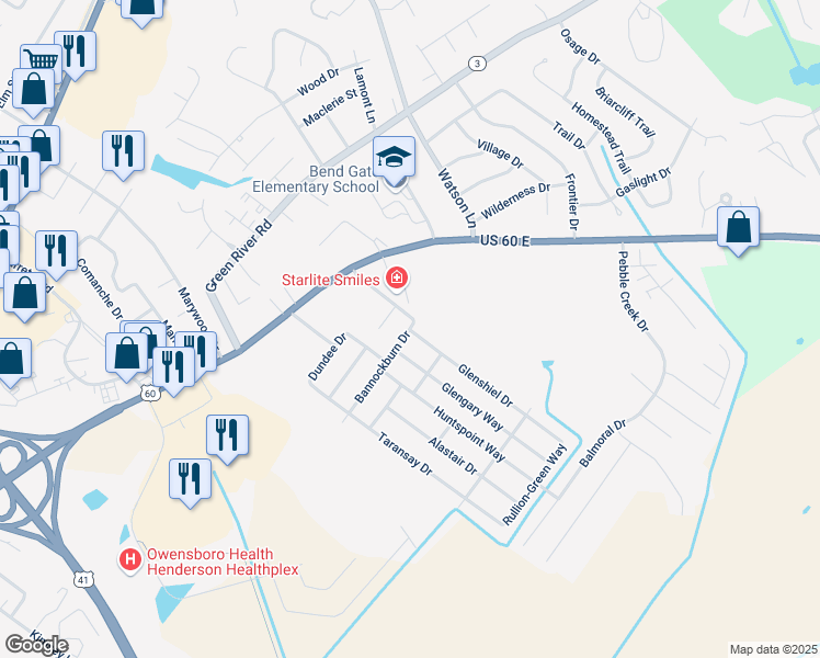map of restaurants, bars, coffee shops, grocery stores, and more near 1201 Glenshiel Drive in Henderson
