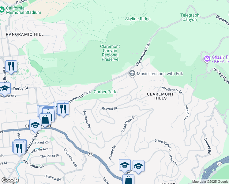 map of restaurants, bars, coffee shops, grocery stores, and more near 1021 Siler Place in Berkeley