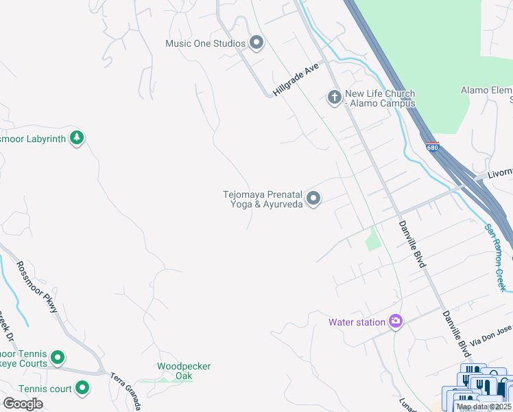 map of restaurants, bars, coffee shops, grocery stores, and more near 361 Castle Crest Road in Alamo