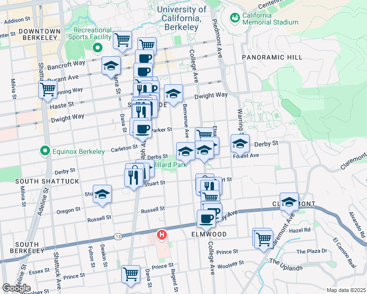 map of restaurants, bars, coffee shops, grocery stores, and more near in Berkeley