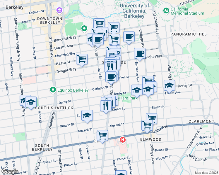 map of restaurants, bars, coffee shops, grocery stores, and more near 2716 Telegraph Avenue in Berkeley