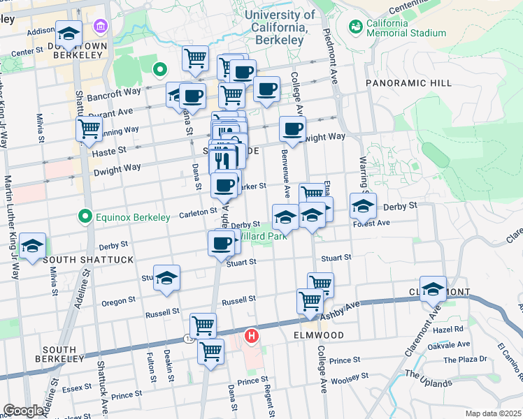 map of restaurants, bars, coffee shops, grocery stores, and more near in Berkeley