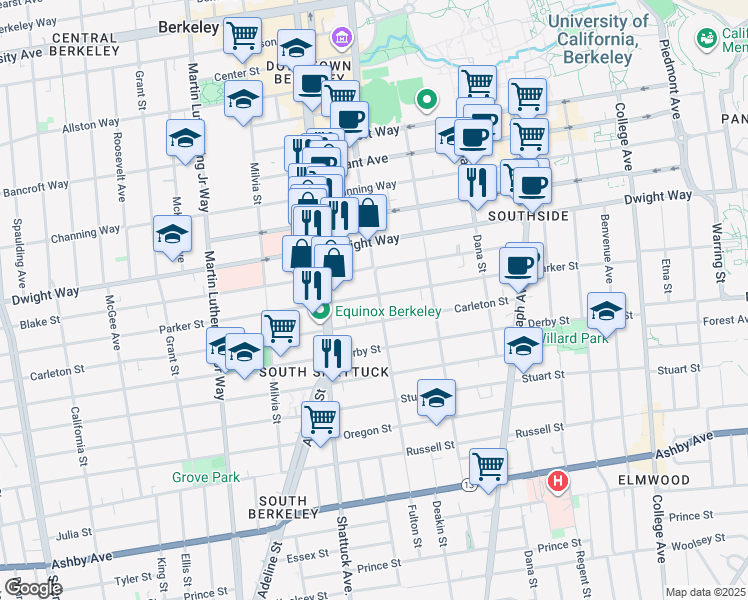 map of restaurants, bars, coffee shops, grocery stores, and more near 2536 Fulton Street in Berkeley
