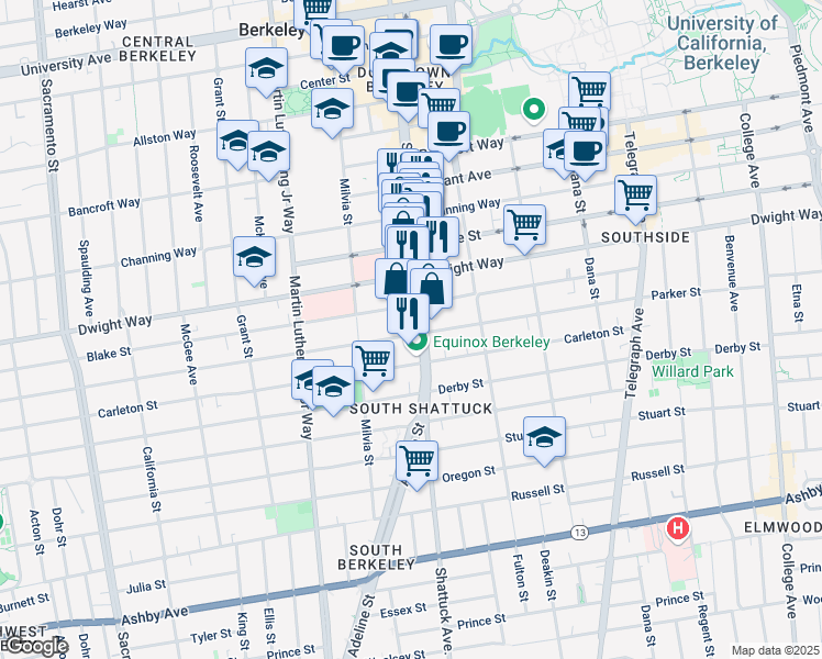 map of restaurants, bars, coffee shops, grocery stores, and more near in Berkeley