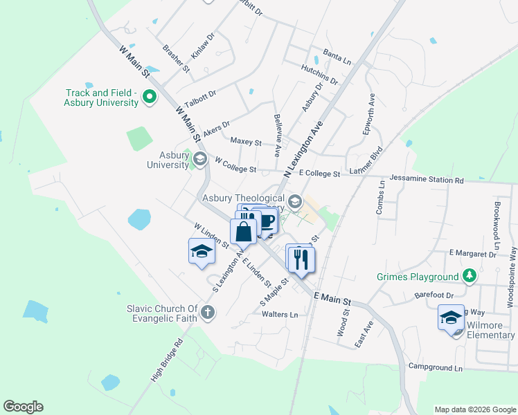 map of restaurants, bars, coffee shops, grocery stores, and more near 1 Macklem Drive in Wilmore