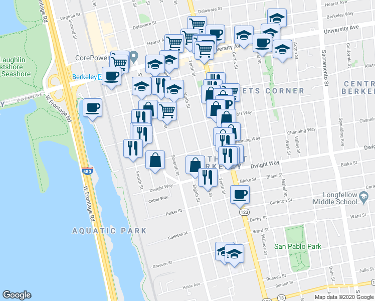 map of restaurants, bars, coffee shops, grocery stores, and more near 931 Channing Way in Berkeley