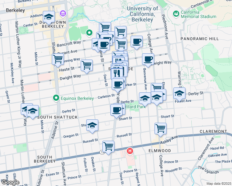 map of restaurants, bars, coffee shops, grocery stores, and more near 2600 Telegraph Avenue in Berkeley