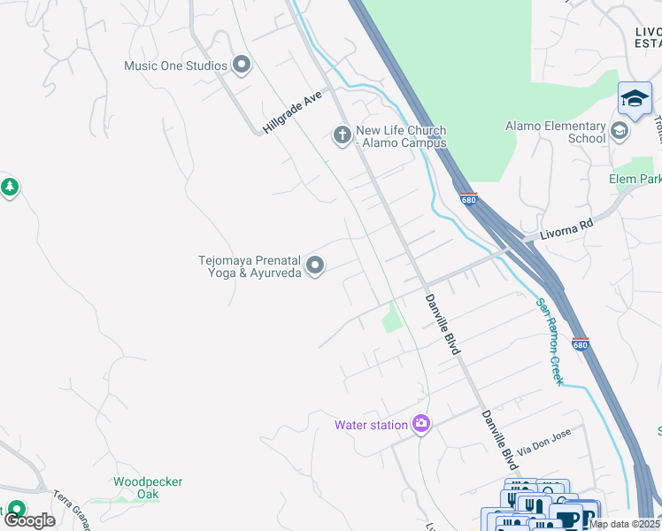 map of restaurants, bars, coffee shops, grocery stores, and more near 1683 Cervato Circle in Alamo