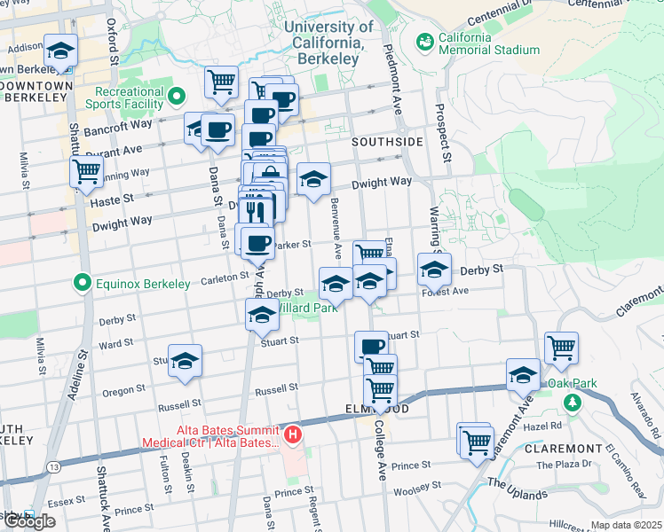 map of restaurants, bars, coffee shops, grocery stores, and more near in Berkeley