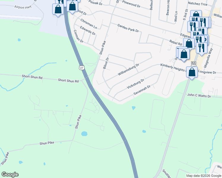 map of restaurants, bars, coffee shops, grocery stores, and more near 299 Kimberly Heights Drive in Nicholasville