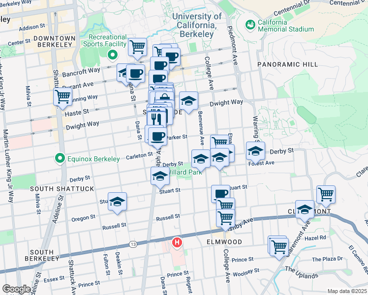 map of restaurants, bars, coffee shops, grocery stores, and more near in Berkeley