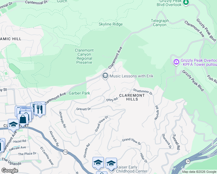 map of restaurants, bars, coffee shops, grocery stores, and more near 1227 Alvarado Road in Berkeley