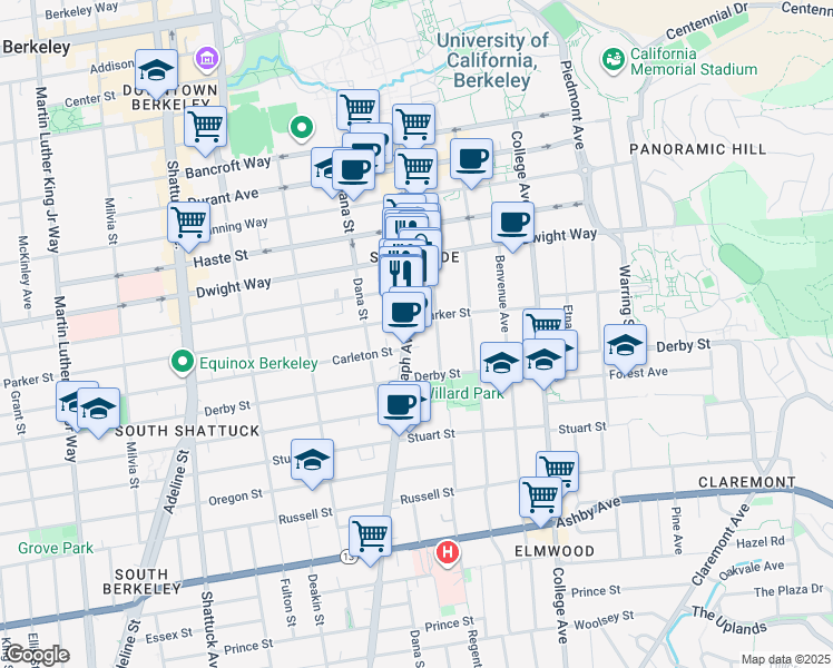 map of restaurants, bars, coffee shops, grocery stores, and more near 2600 Telegraph Avenue in Berkeley