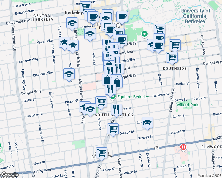 map of restaurants, bars, coffee shops, grocery stores, and more near in Berkeley
