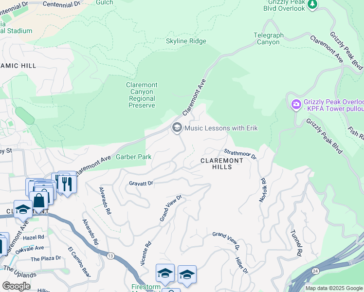 map of restaurants, bars, coffee shops, grocery stores, and more near 1215 Alvarado Road in Berkeley