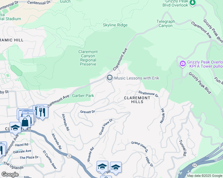 map of restaurants, bars, coffee shops, grocery stores, and more near 1215 Alvarado Road in Berkeley