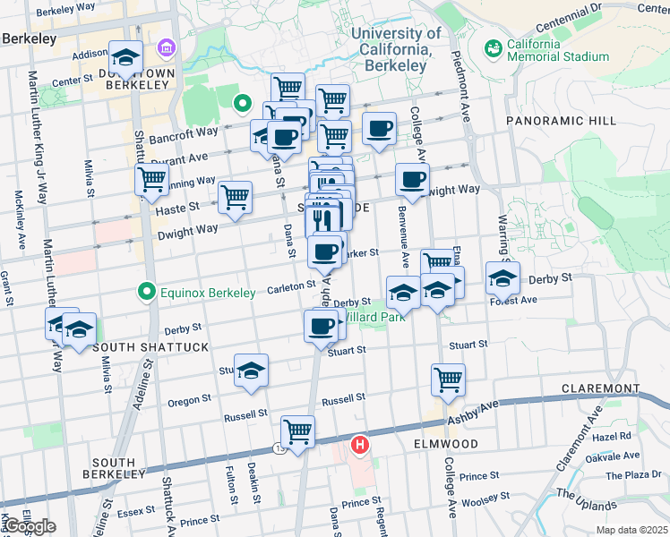 map of restaurants, bars, coffee shops, grocery stores, and more near 2600 Telegraph Avenue in Berkeley