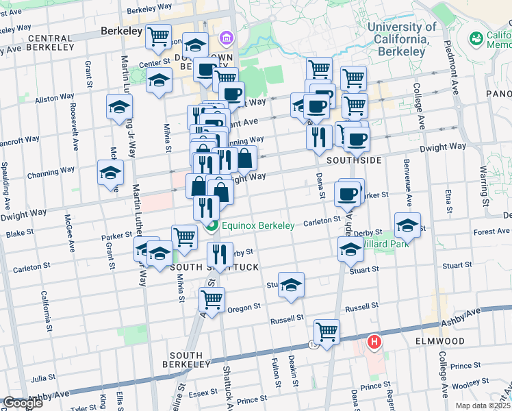 map of restaurants, bars, coffee shops, grocery stores, and more near 2536 Fulton Street in Berkeley