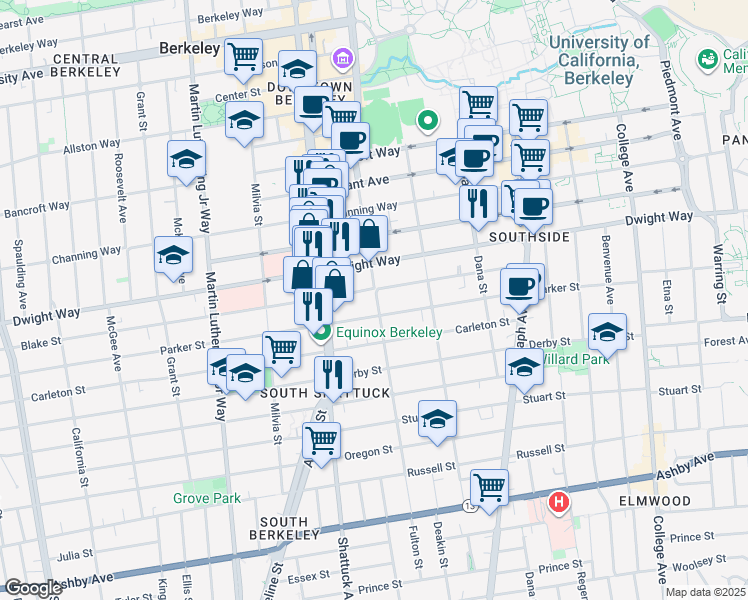 map of restaurants, bars, coffee shops, grocery stores, and more near 2536 Fulton Street in Berkeley