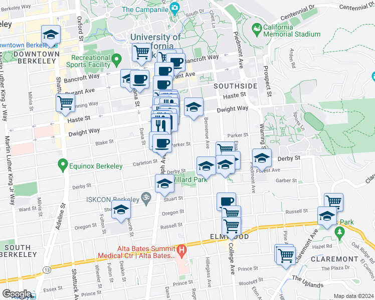 map of restaurants, bars, coffee shops, grocery stores, and more near in Berkeley