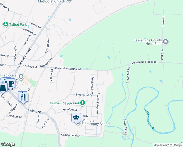 map of restaurants, bars, coffee shops, grocery stores, and more near 202 Bentwood Drive in Wilmore