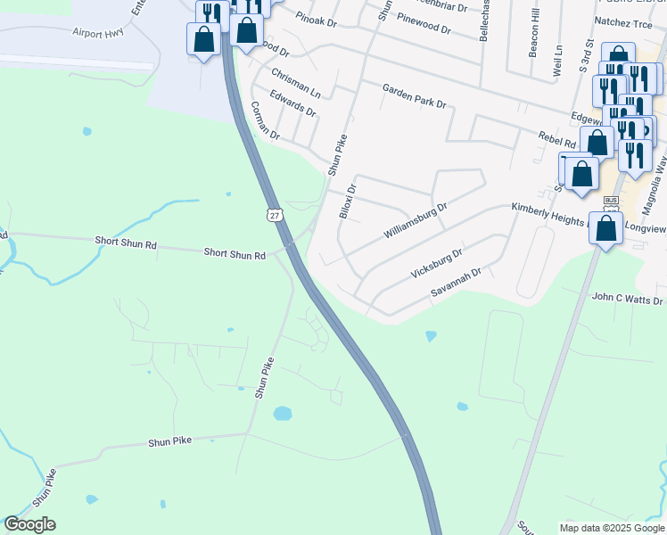 map of restaurants, bars, coffee shops, grocery stores, and more near 308 Williamsburg Drive in Nicholasville