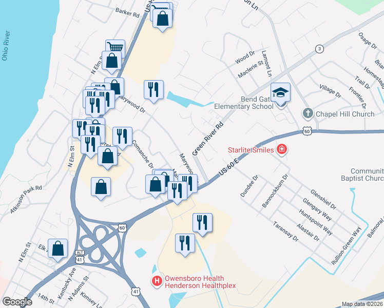 map of restaurants, bars, coffee shops, grocery stores, and more near 2341 Green River Road in Henderson